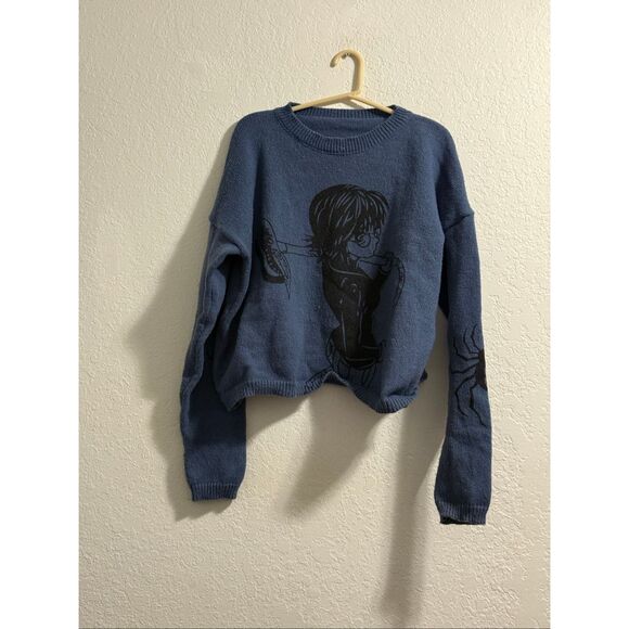 Japanese Anime Cartoon Print Loose O-Neck Pullover XL Vintage Casual Long- - Picture 1 of 4